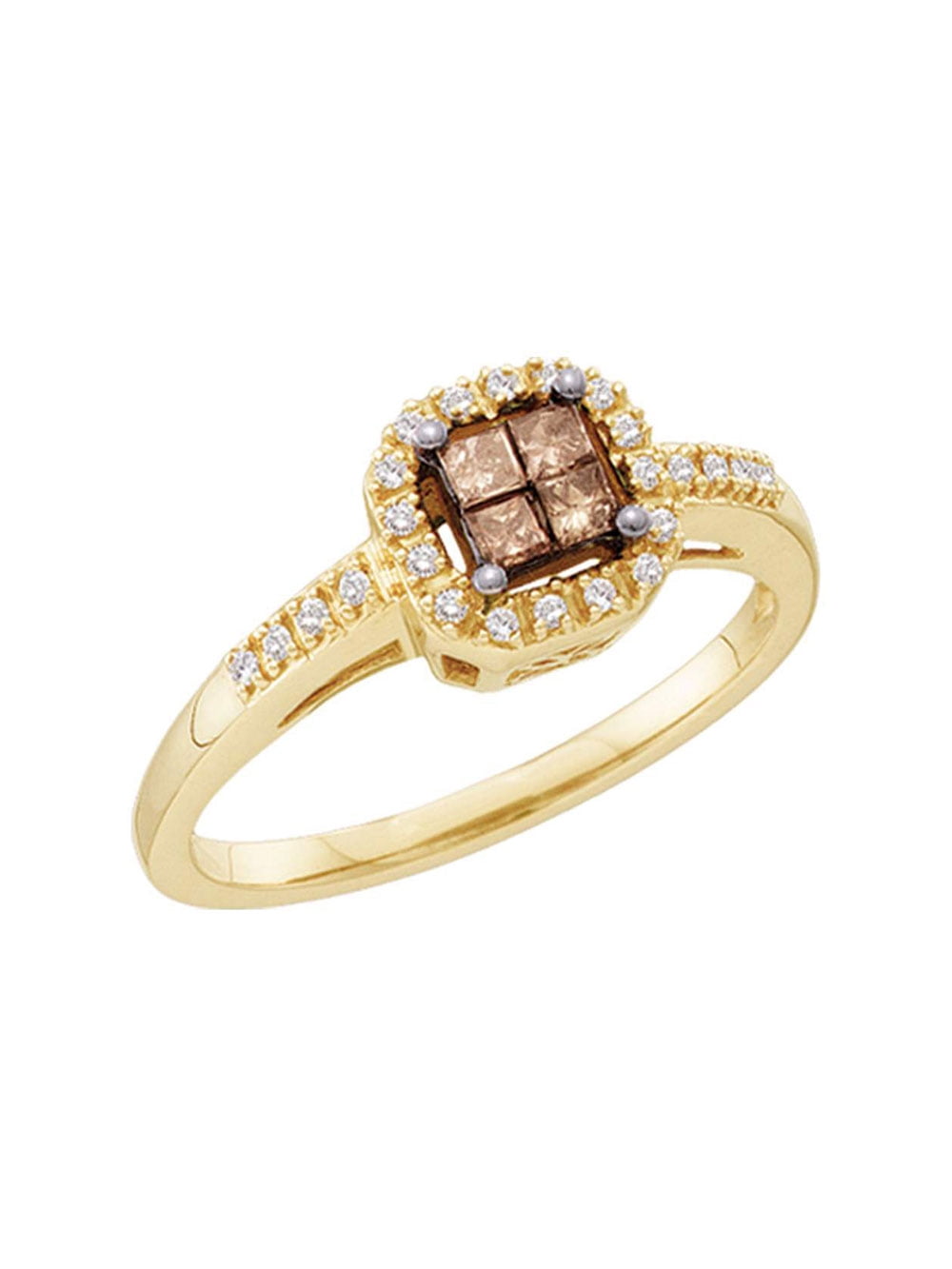 AA Jewels Solid 10k Yellow Gold Princess Cut Chocolate Brown Diamond