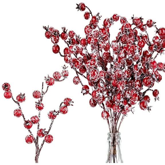 12 Pack Christmas Artificial Berry Picks,Bexikou Snow Frosted Artificial Red Berry Stems,Christmas Red Berries Picks Holly Berry Branches for Christmas Tree Holiday Arrangements Xmas Winter Decor