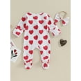 thumbnail image 4 of Jxzom Valentines Day Baby Girl Outfit Newborn 3 6 Months Heart Print Long Sleeve Zipped Footies Jumpsuit Headband, 4 of 8
