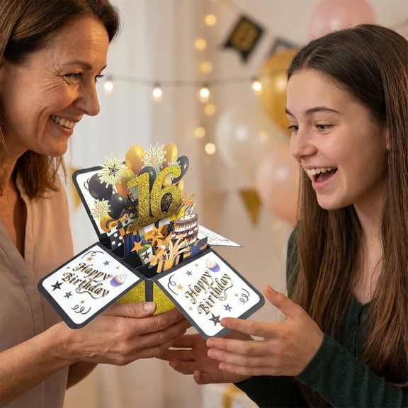 Happy 16/50th Birthday 3D Card, Animation Theme Birthday Card with Note and Envelope, Birthday Gift for Husband, Wife, Men, Women, 3D Greeting Card, Small Business Supplies