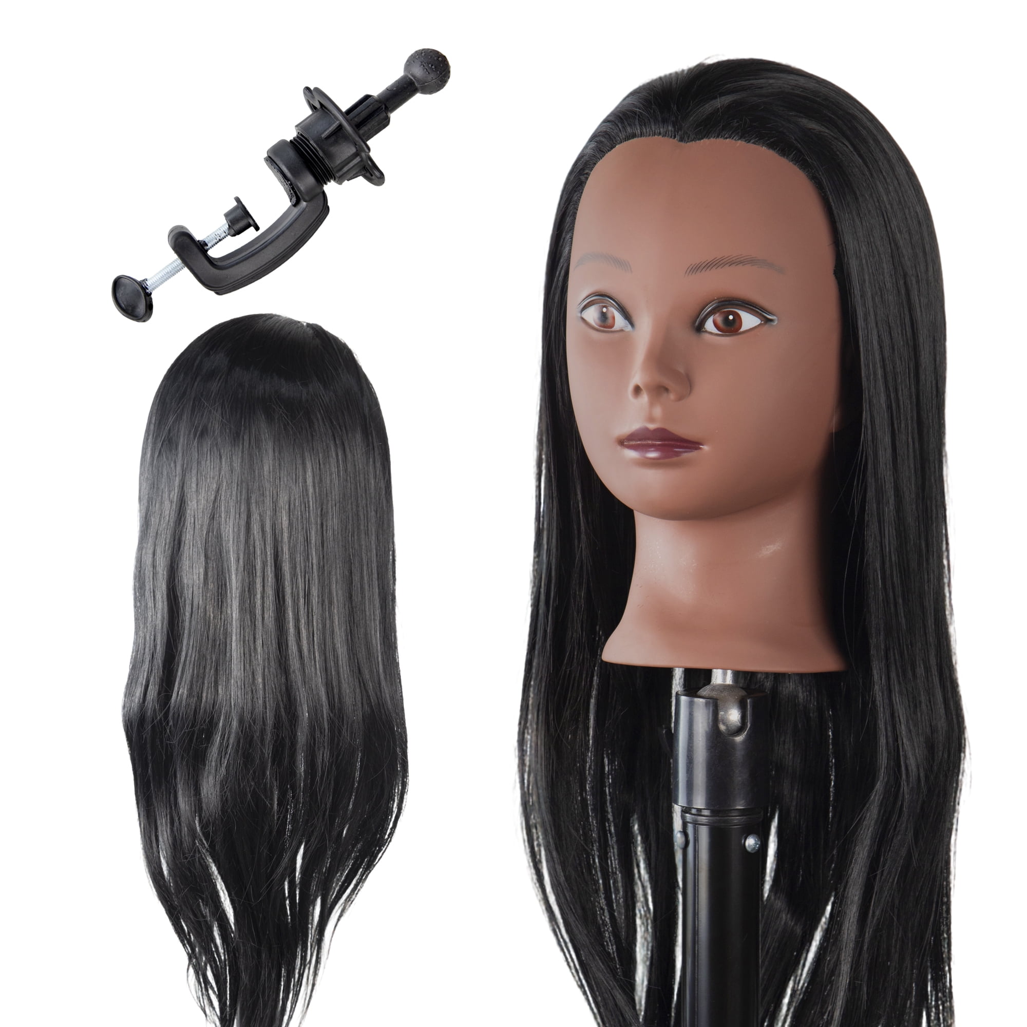 Mannequin Head Hair Styling Training Manikin Cosmetology Doll Head Synthetic Fiber Hair and Free Clamp Holder