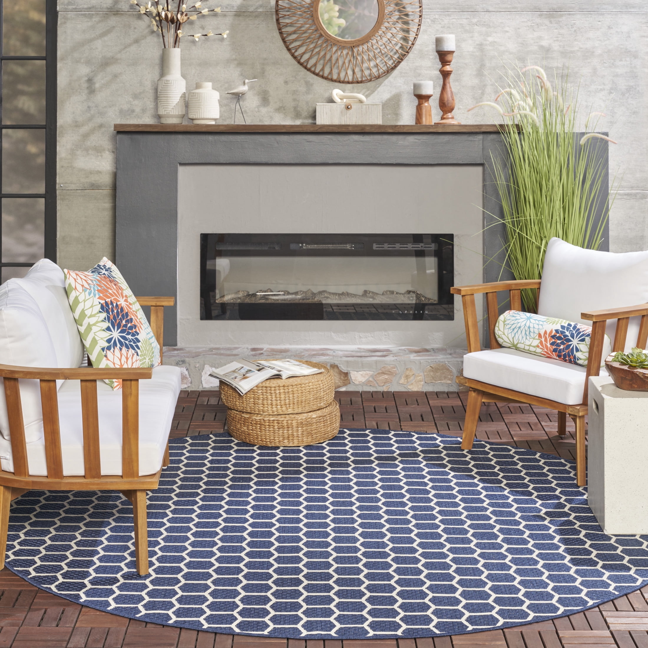 Nourison Twist Reversible 8' x Round Navy Modern Rug