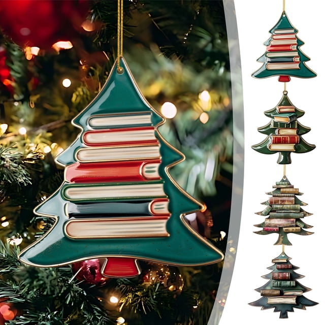 Colgante de libro de acrílico de doble cara para árbol de Navidad - adorno navideño de 2,5" para decoración de árbol y puerta en interior/exterior