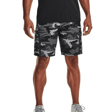 Under Armour Men's UA Elite Cargo Printed Shorts, Black/Gray Camo, Small