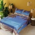 thumbnail image 2 of Ambesonne Summer Fitted & Top Sheet Set with Shams, Ocean Palms Warm Beach, Navy Cream Green, 2 of 5