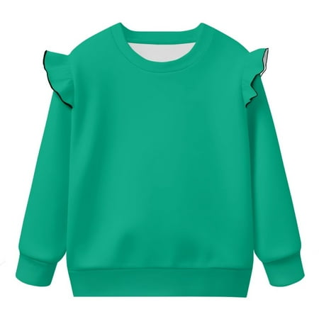 Uorisanigo Toddler Baby Girl Green Sweatshirt 3-4T Ruffle Shoulder Pullover Hoodies Casual Long Sleeve Shirts Tops Comfortable Sweaters Shirts for Fall Winter Spring