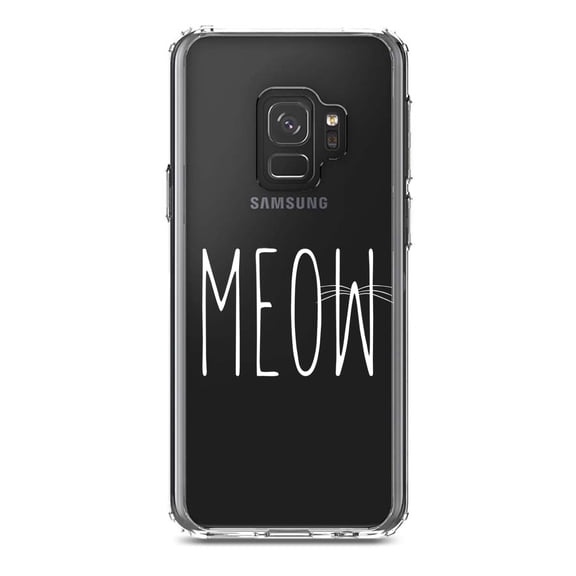 DistinctInk Clear Shockproof Hybrid Case for Samsung Galaxy S9 (5.8" Screen) - TPU Bumper Acrylic Back Tempered Glass Screen Protector - Meow - Cat Whiskers