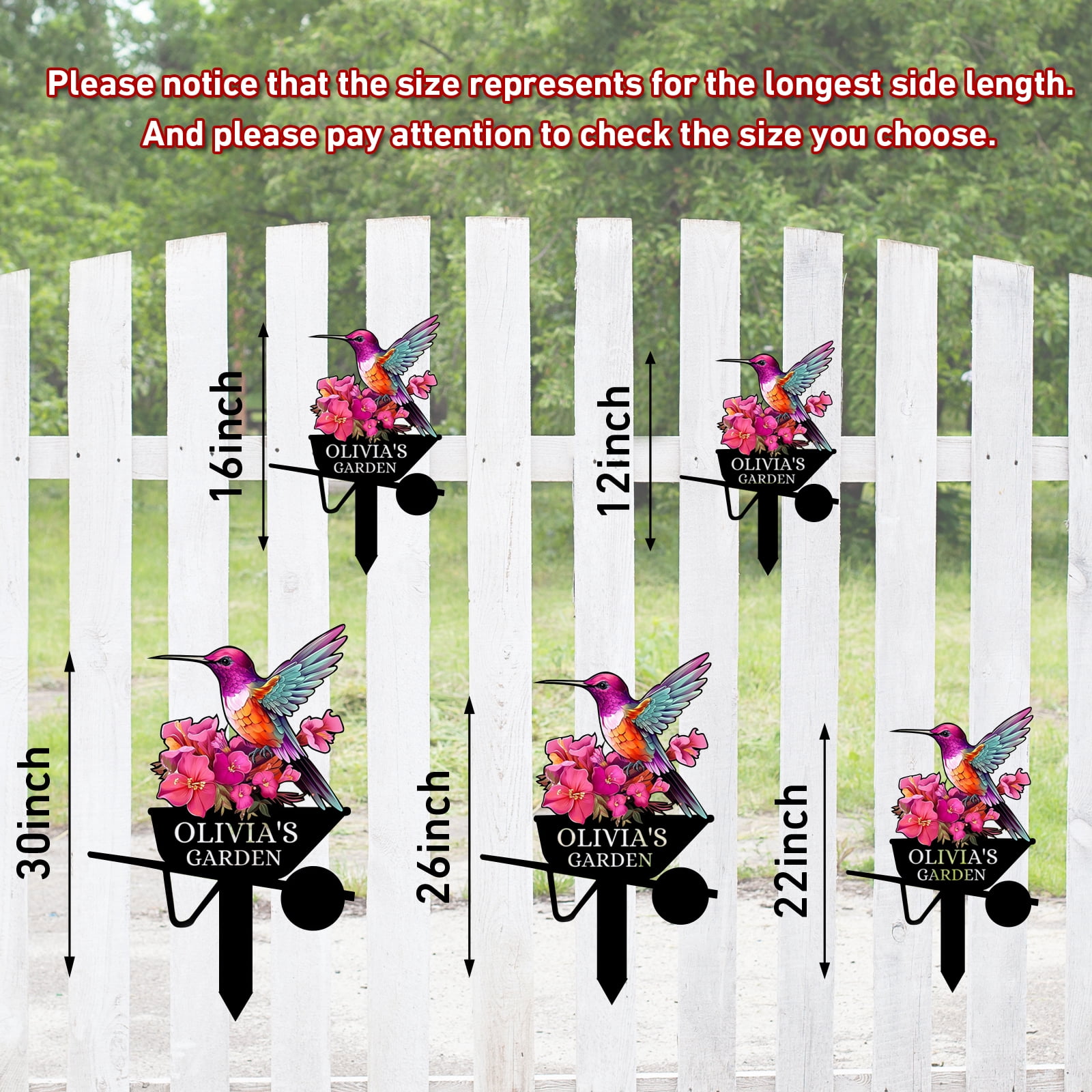 Personalized Garden Sign, Colorful Bird Metal Signs Customized, Personalized Garden Stake Metal Sign, Custom Flowers Bird Garden Name Sign Yard Sign, Garden Art Outdoor Decor for Patio(10inches)
