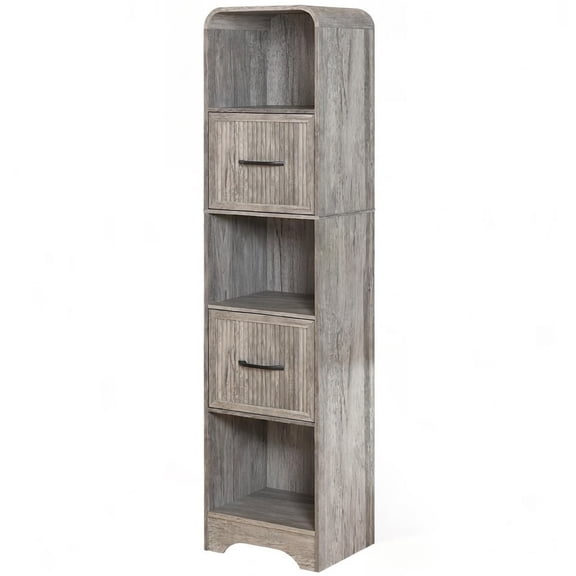 Curved Edge 16.5"W x 70"H Cube Storage Bookcase with Storage Bins, Grey