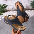 thumbnail image 3 of Flip Flops for Women Hollow out Bohemian Flower Wedge Sandals Comfy Arch Support Orthopedic Shoes Elastic Ankle Strap Fashionable Beach Shoes Navy Size 8, 3 of 5