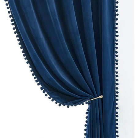 Pompom Navy Blue Velvet Curtains For, Blue Velvet Curtains