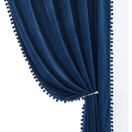 Pompom Navy Blue Velvet Curtains For Bedroom Windows 84 Long Decorative Room Darkening Living 42 W X 2panels Canada Pompom Navy Blue Velvet Curtains For, Blue Velvet Curtains