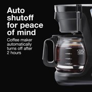 Proctor Silex Front Fill 12-Cup Programmable Drip Coffee Maker Machine with Glass Coffee Pot, Cafetera, Black