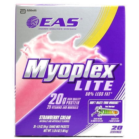 EAS Myoplex Lite Protein Powder Packets, Strawberry Cream, 20g Protein, 80 Ct