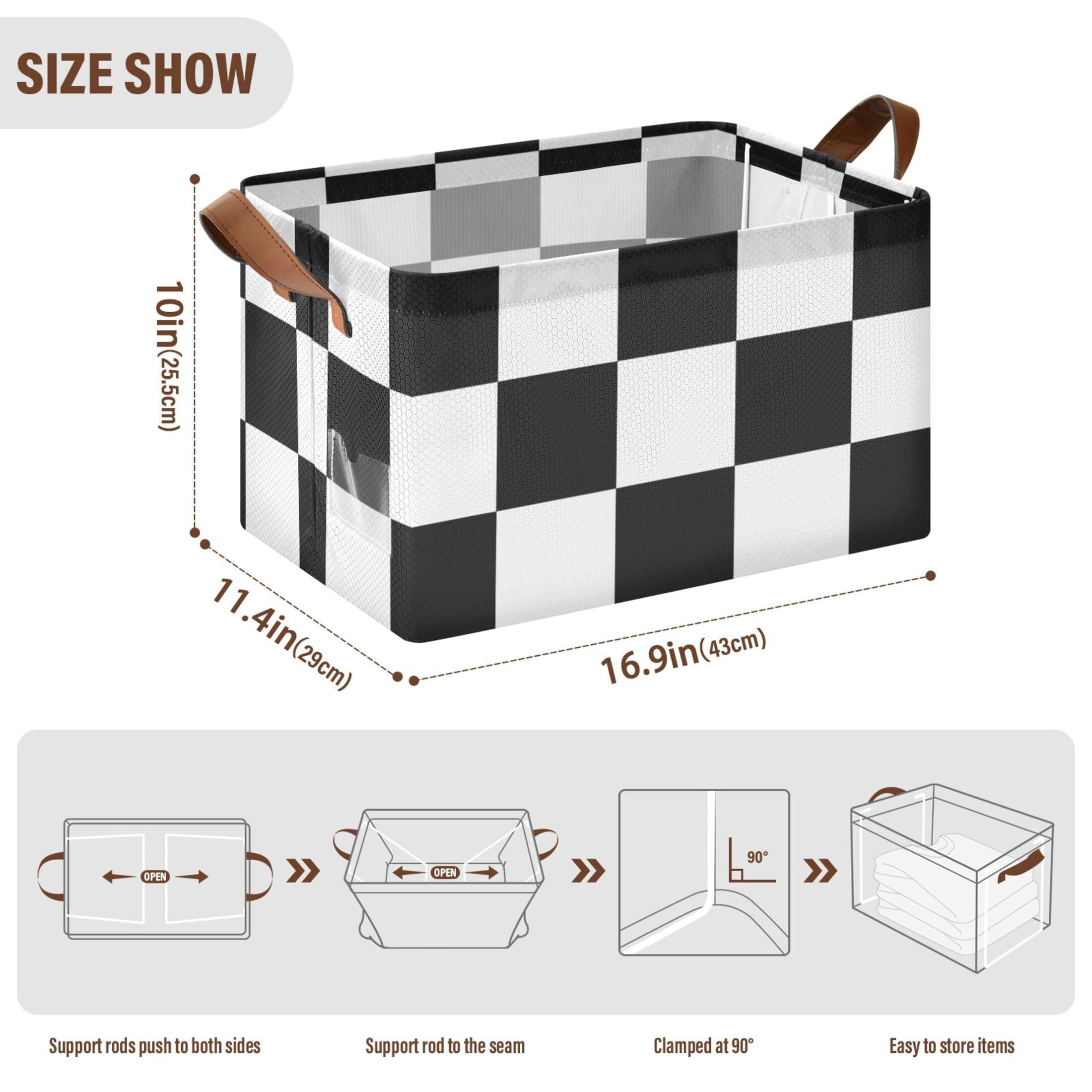 Ryvnso White and Black Checkered Grid Art Pattern Storage Bins Large Basket Foldable Cube Toys Organizer with Handles 2 PCs