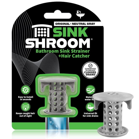 SinkShroom Sink Drain Hair Catcher, Gray Silicone Drain Protector, Fits Standard Bathroom and Kitchen Drains