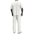 thumbnail image 6 of Ceisia Men Textured Half Zip Polo Short Sleeve Shirt & Elastic Waist Straight Pants Casual Two Piece Outfit White XXL Gift, 6 of 9