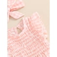 thumbnail image 5 of Newborn Baby Girl Summer Outfit Short Ruffle Sleeve Plaid Bubble Romper Cute One Piece Bodysuit with Headband Set, 5 of 7