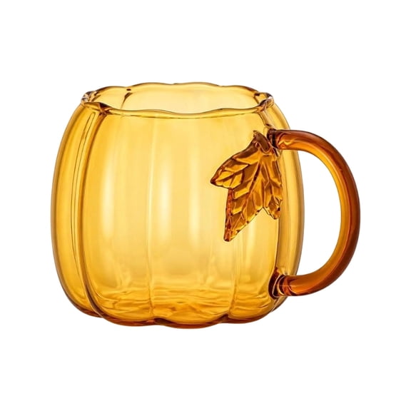 Yangka Brown Glass Pumpkin Mug, Vintage Style Coffee Cup with Leaf Handle, Festive Drinkware for Holiday Party Table Decor and Kitchen Essential