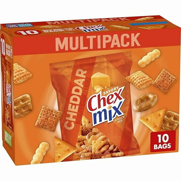 Chex Mix Cheddar Savory Snack Mix, Single Serve Snack Bags, Multipack, 10 Ct, 17.5 oz
