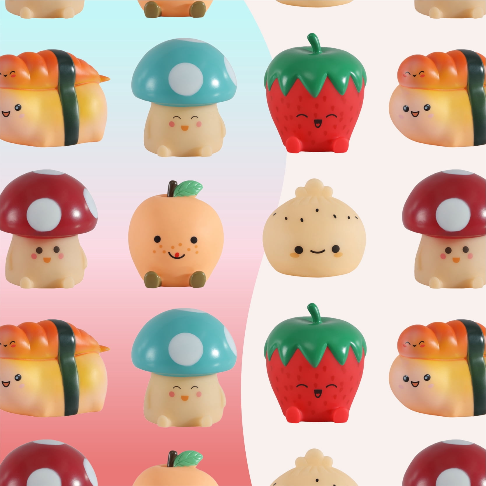Urban Shop 4.5" 2 Pack Food Figural LED Mood Light, Red and Blue Mushroom