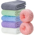 thumbnail image 2 of 5 Pairs Womens Fuzzy Slipper Socks, Ultra Soft Microfiber Crew Socks for Winter, Non-Slip Cozy House Socks with Fluffy Lining, 2 of 6
