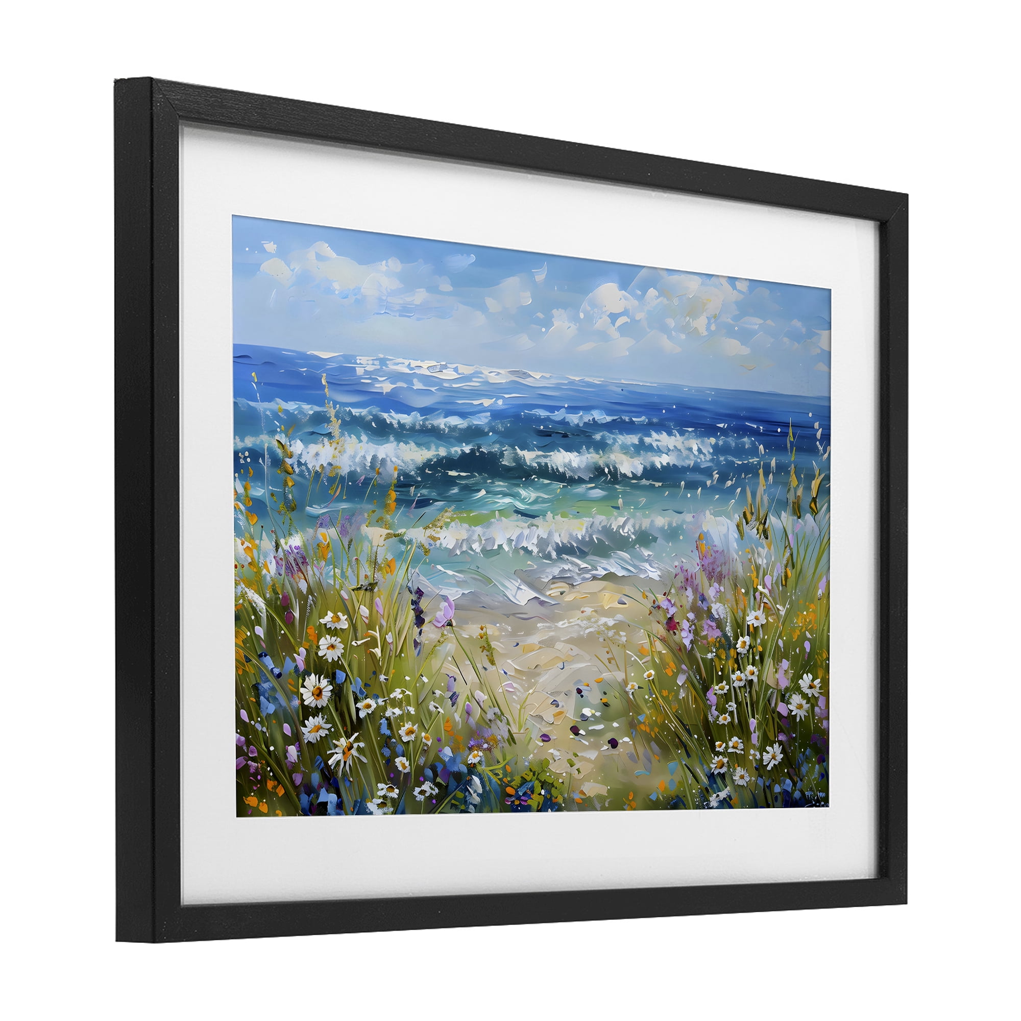 Stupell Industries Floral Beach Meadow by Ocean Black Framed Print Under Glass, design by Creative Studio