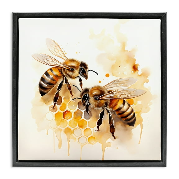 Stupell Industries Bee Talk Pair Animals & Insects Painting Black Floater Framed Canvas Art Print Wall Art, 18 x 18