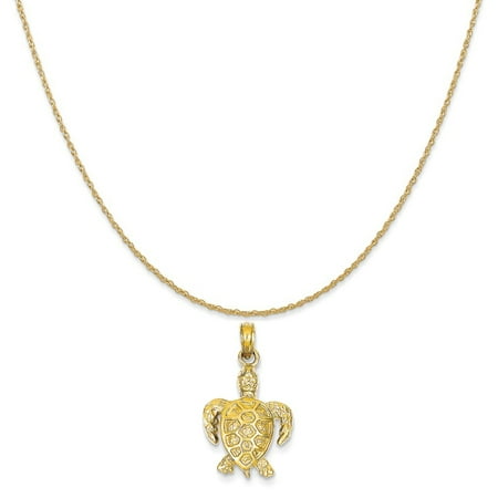 14k Yellow Gold Sea Turtle Pendant on a 14K Yellow Gold Rope Chain Necklace, 20"