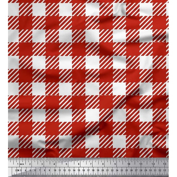 Soimoi Cotton Poplin Fabric Gingham Check Print Fabric by Yard 42 Inch Wide