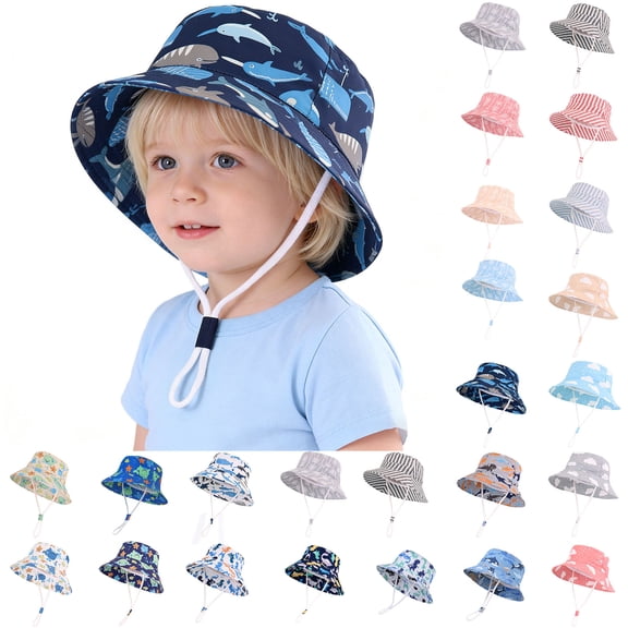 Jinhomg Toddler Cloud Print Bucket Hat Lightweight Cotton UPF Protection Summer Hat Breathable Mesh Lined Sun Hat with Adjustable Chin Strap,Navy