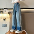 thumbnail image 4 of Baggy Jeans for Teen Girls Wide Leg Jeans Kids Y2𝐊 Elastic Waist Straight Leg 𝐁oyfriend Jeans Roll up Hem Denim Pants, 4 of 6