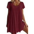thumbnail image 2 of GENEMA Women Short Sleeve V-Neck A-Line Ruffle Hem Swing Tunic Mini Dress Solid Color, 2 of 19