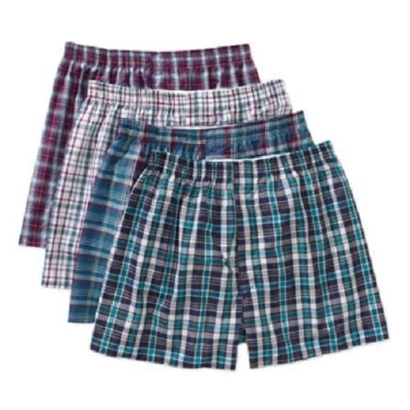 Fruit of the Loom Men's Tartan Woven Boxer, Assorted, Large(Pack of 4)