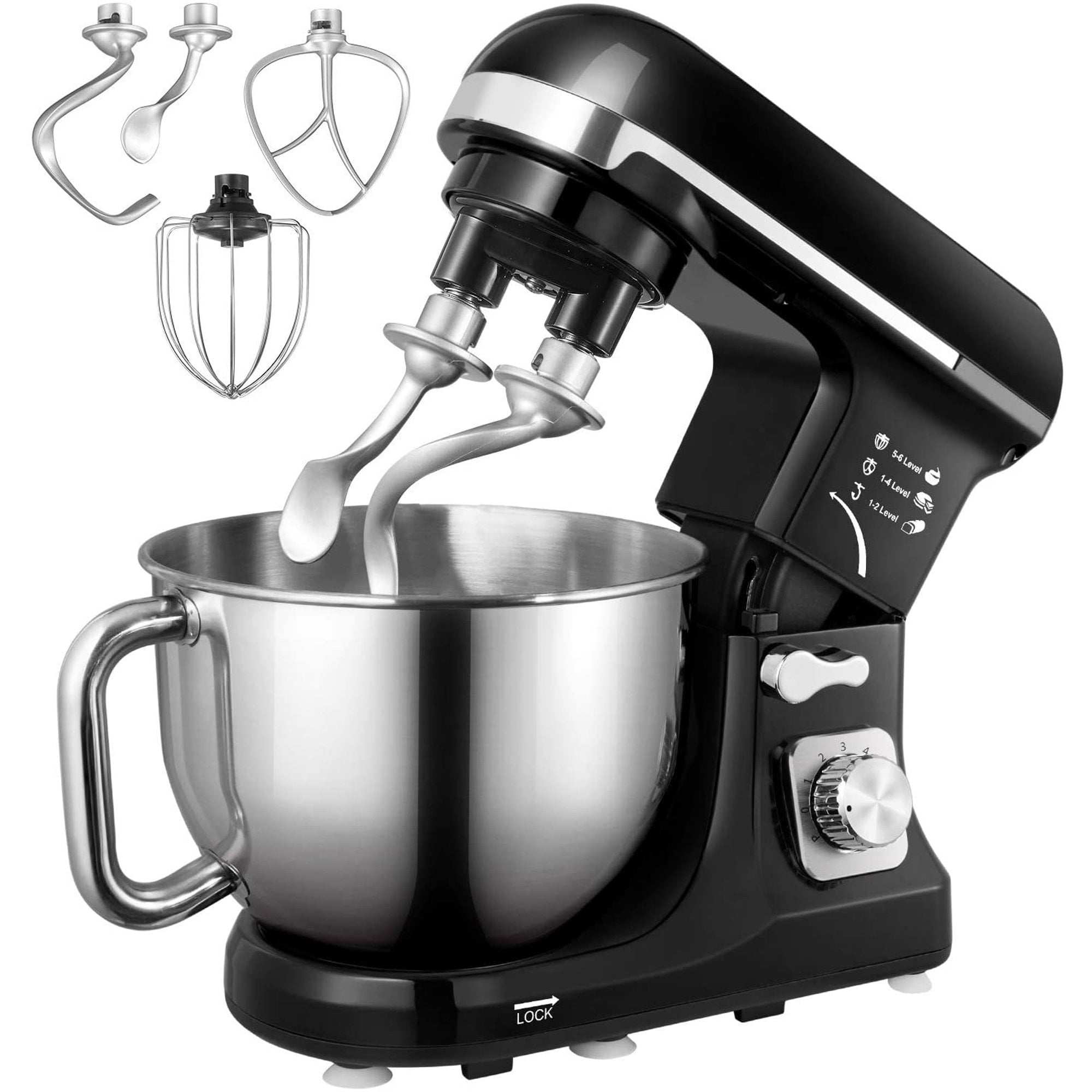 AICOK Stand Mixer with Double Hook, 6 Speeds, 5.5Qt Stainless