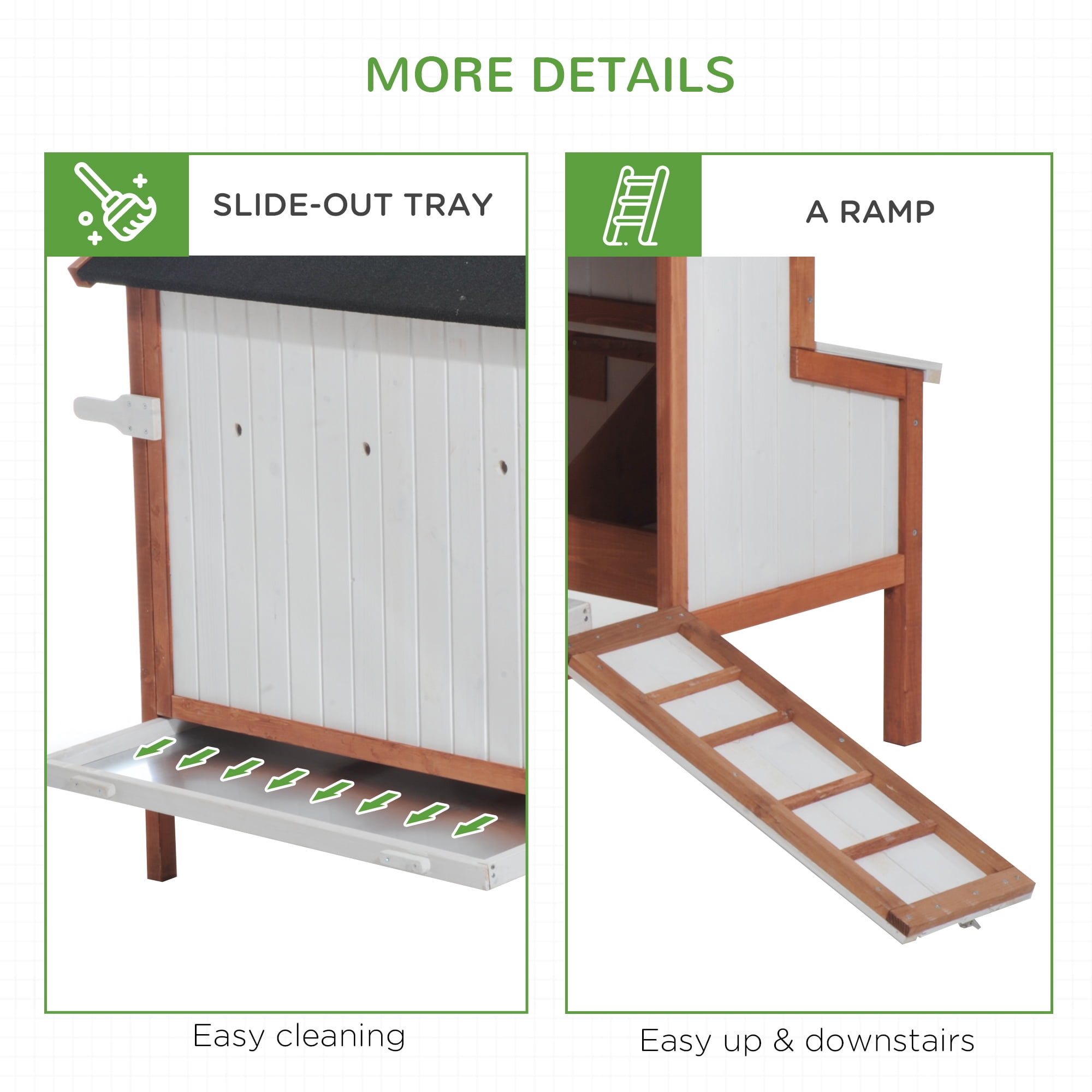 PawHut 43" Chicken Coop Wooden Chicken House Rabbit Hutch Raised Poultry Cage Portable Hen Pen Backyard With Nesting Box And Handles