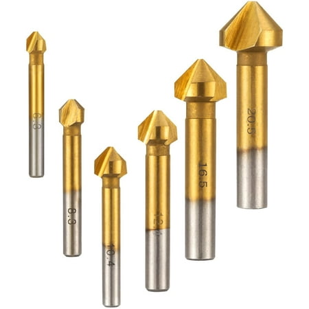 

6 Pcs Walnut Milling Cutter Conical Milling Cutter 90 ° Hss 6.3Mm 8.3Mm 10.4Mm 12.4Mm 16.5Mm 20.5Mm Teeth Titanium Coating Tool Cylindrical Deburring Milling Cutter For Wood Metal Pvc