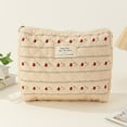 thumbnail image 4 of 3Pcs Quilted Makeup Bag Printed Women Cotton Daily Purse Set (Striped Flower), 4 of 8