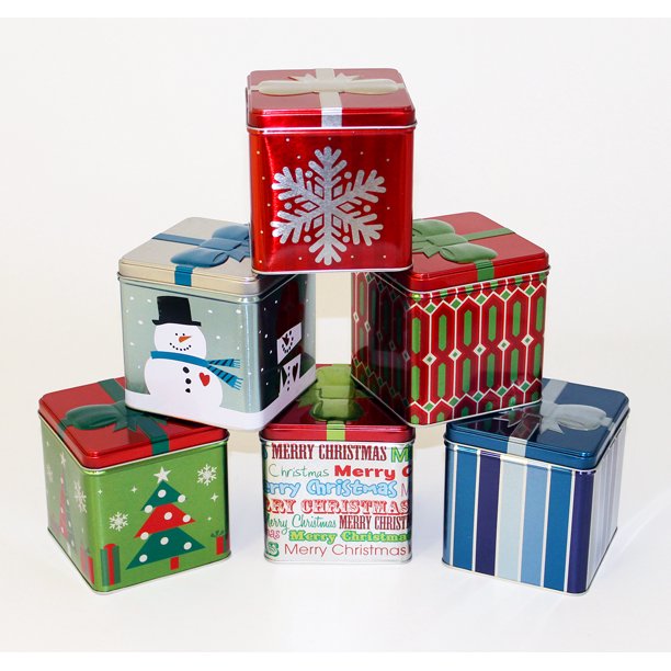 Cube Tin Holiday Christmas Metal Tin Box New 9789076 (1 Style Only)