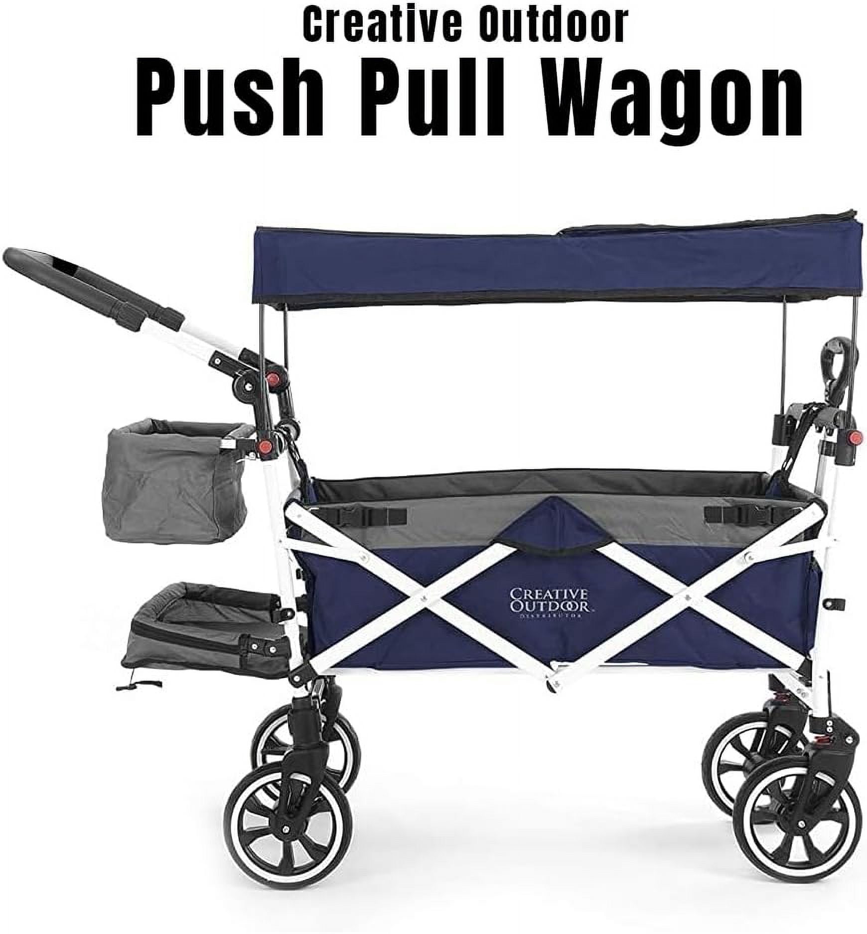Creative Outdoor Push Pull Wagon Stroller with Canopy Folding Wagon for Kids, Black/Gray