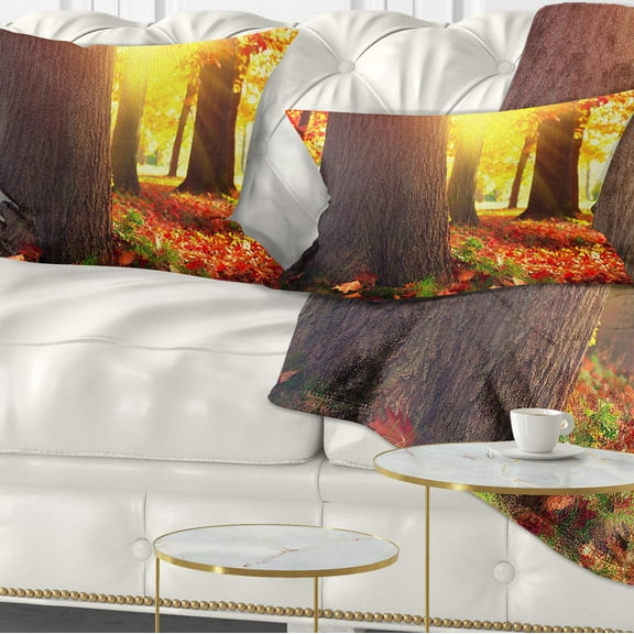 Designart Autumn Trees in the Sunlight - Landscape Printed Throw Pillow - 12x20