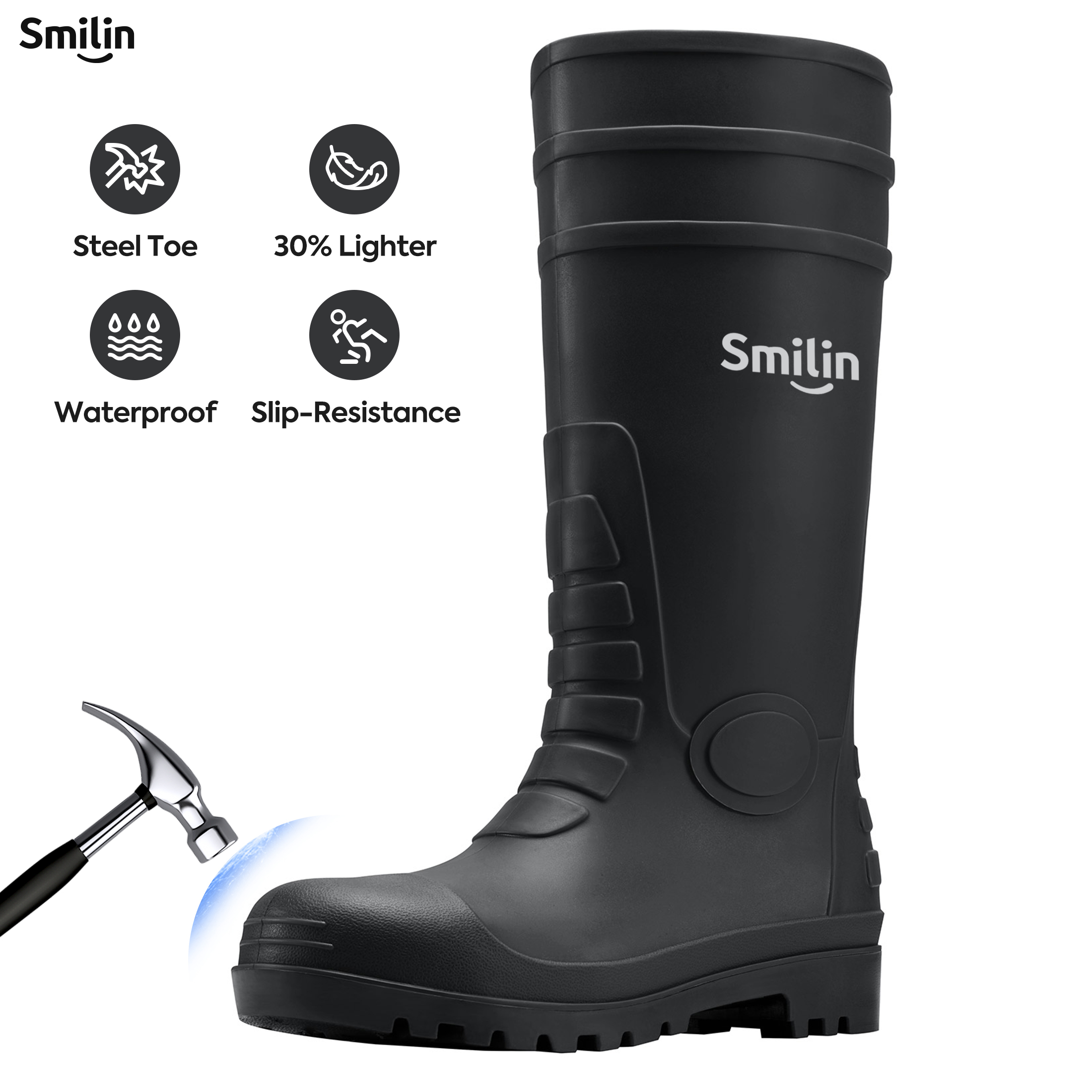 SMILIN Men's Steel Toe Waterproof Knee-High Rain Boots photo 1