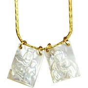 SEKDAQ Mother Of Pearl Jesus And Virgin Mary Scapular Necklace,God And Mother Of God Virgin Mary Pearl Shell Religious Faith Necklace,14k Gold Filled Chain