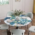 thumbnail image 5 of Blue Teal Coastal Round Tablecloth for 36-44 Inch Tables,Fitted Table Cover with Elastic Edge,Summer Beach Starfish Sea Turtle Waterproof Outdoor Table Cloth Protector for Patio Garden Dinner Picnic, 5 of 9