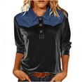 thumbnail image 1 of Camisetas de Manga Larga de Negocios Casual para las Mujeres Slim-Fitting Gold Velvet Denim Patchwork Pullover, Camisetas de Manga Larga de las Señoras para el Trabajo Diario de la Oficina, 1 of 7