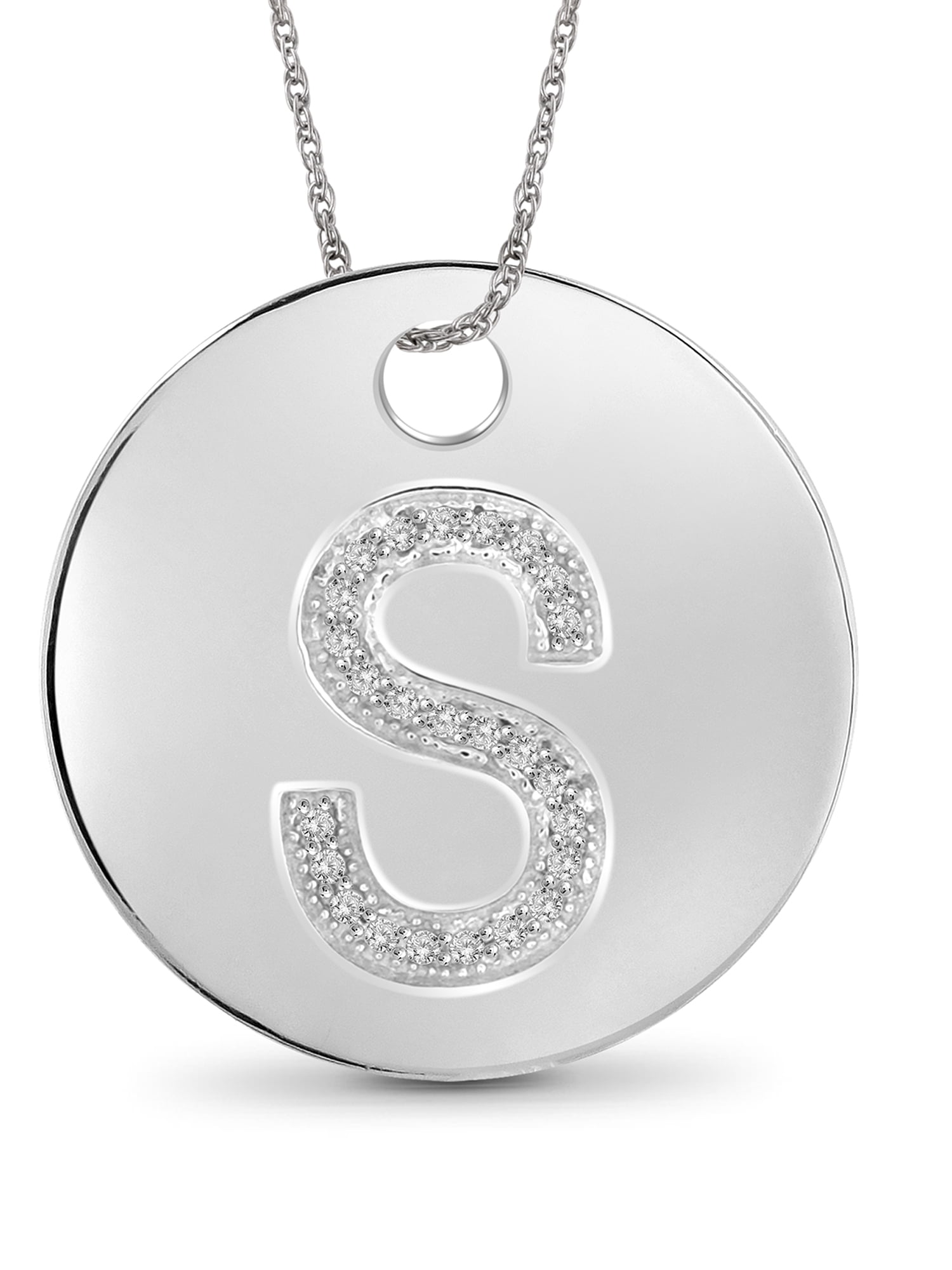 Accent White Diamond Initial Letter Pendant Necklace for