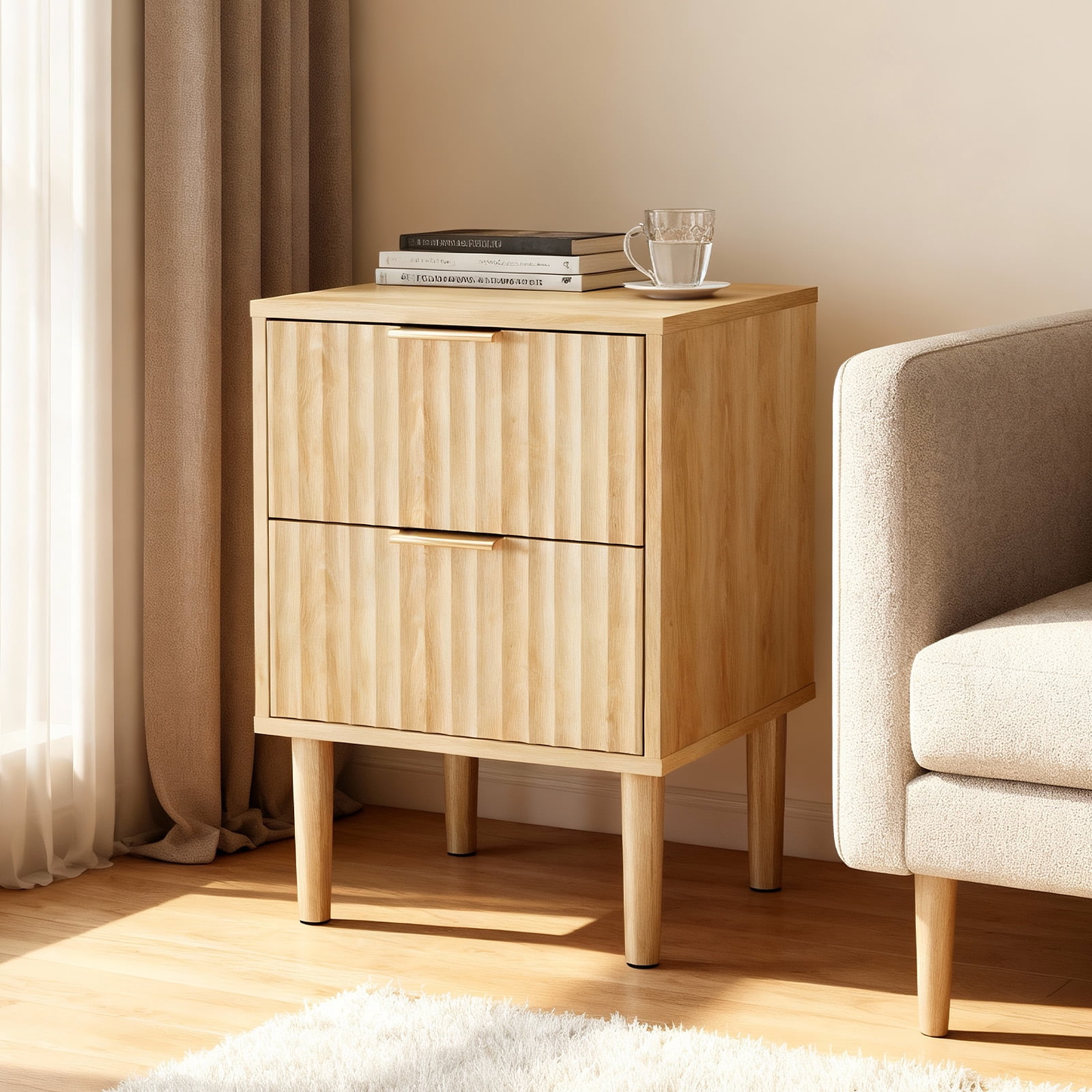 Zimtown Set of 1 Wood Nightstand with Charging Station, End Table Wooden Bedside Table Large Capacity Easy to Assemble