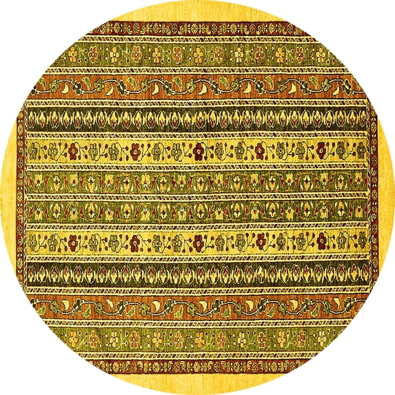 Ahgly Company Indoor Round Abstract Yellow Modern Area Rugs, 8' Round
