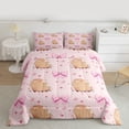 thumbnail image 2 of jejeloiu Cute Cartoon Capybara Full Size Comforter Sets,Pink Kawaii Bowknot Bedding Sets For Girls Kids Reversible 3pcs, 2 of 8