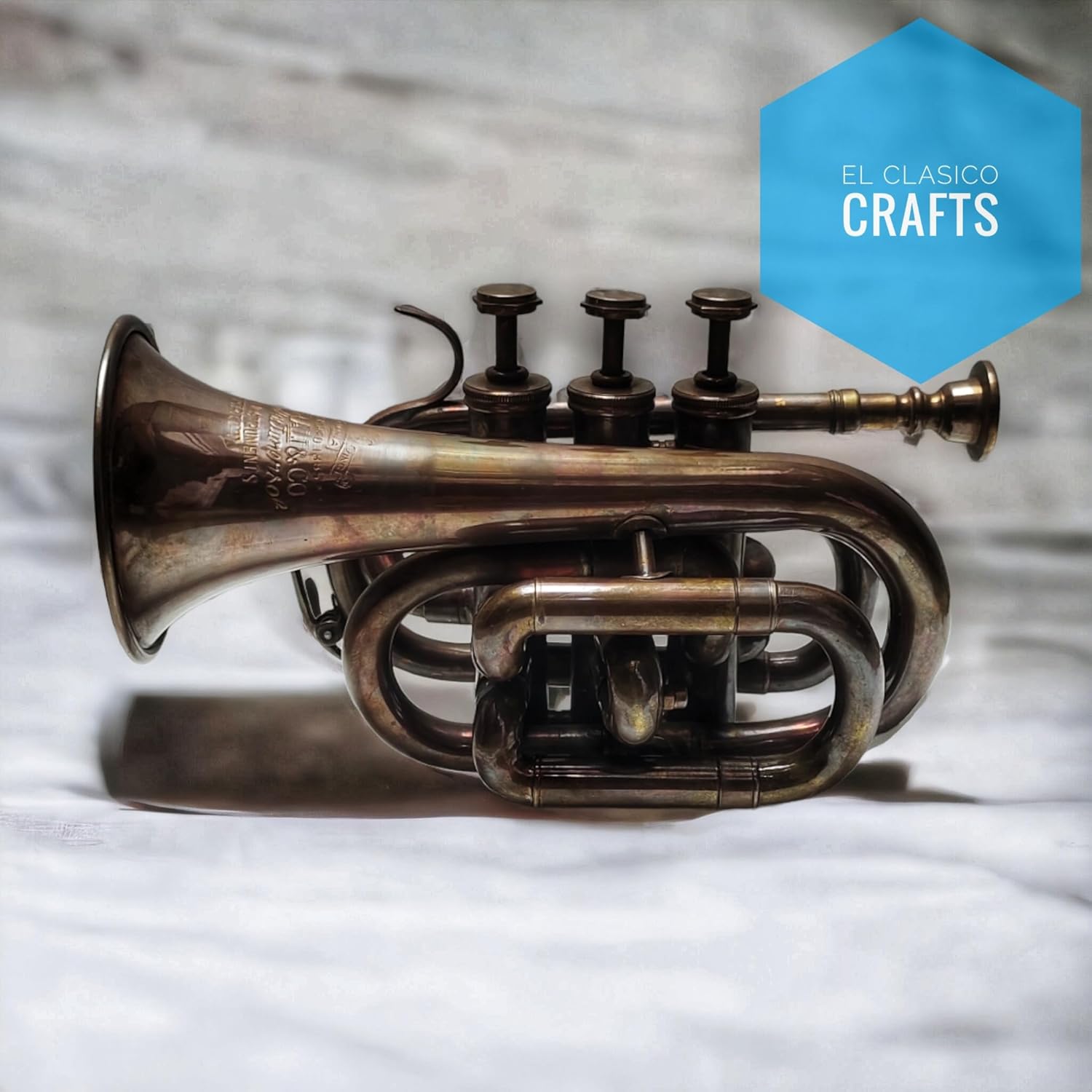 MM Vintage Bronze Antique Brass Trumpet Pocket Bugle Horn 3 Valve Mouthpiece Best for Gift and home decoration for musical theme